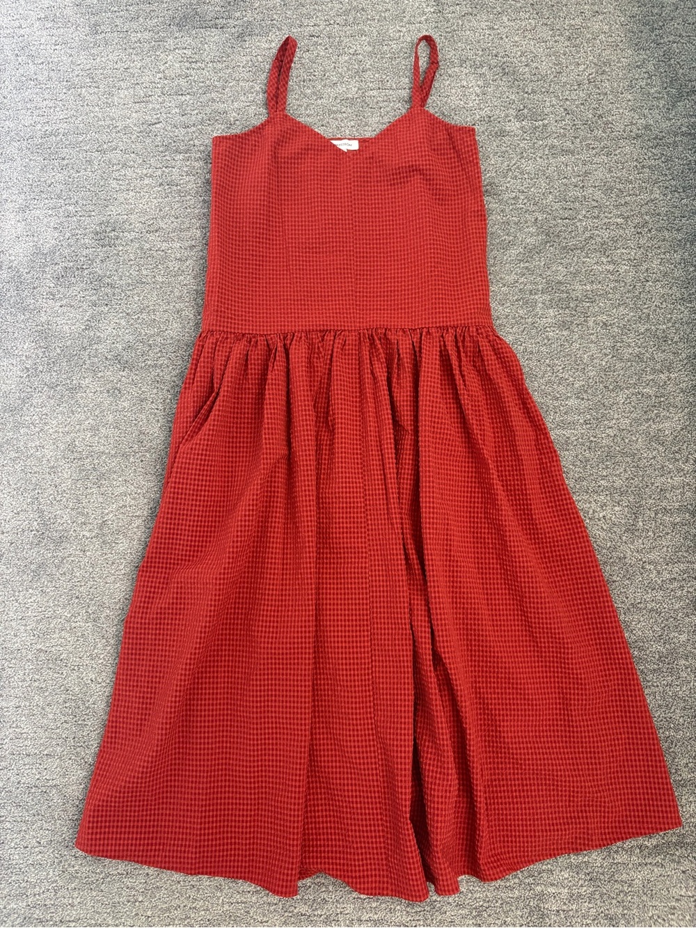 Nordstrom Red-Orange Waffle-Texture Sundress with Spaghetti Straps